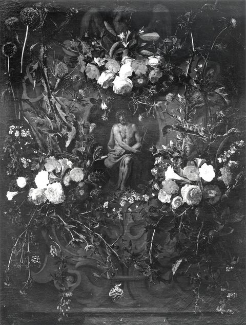 Anonimo — Seghers Daniel - sec. XVII - Ghirlanda di fiori con Cristo coronato di spine — insieme